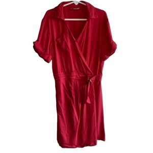 Habitual Coral Red Short Sleeve Wrap Dress